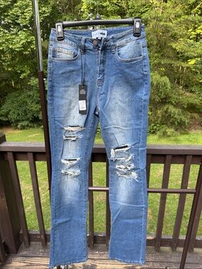 Fashion Nova Distressed Blue Straight-Leg Jeans